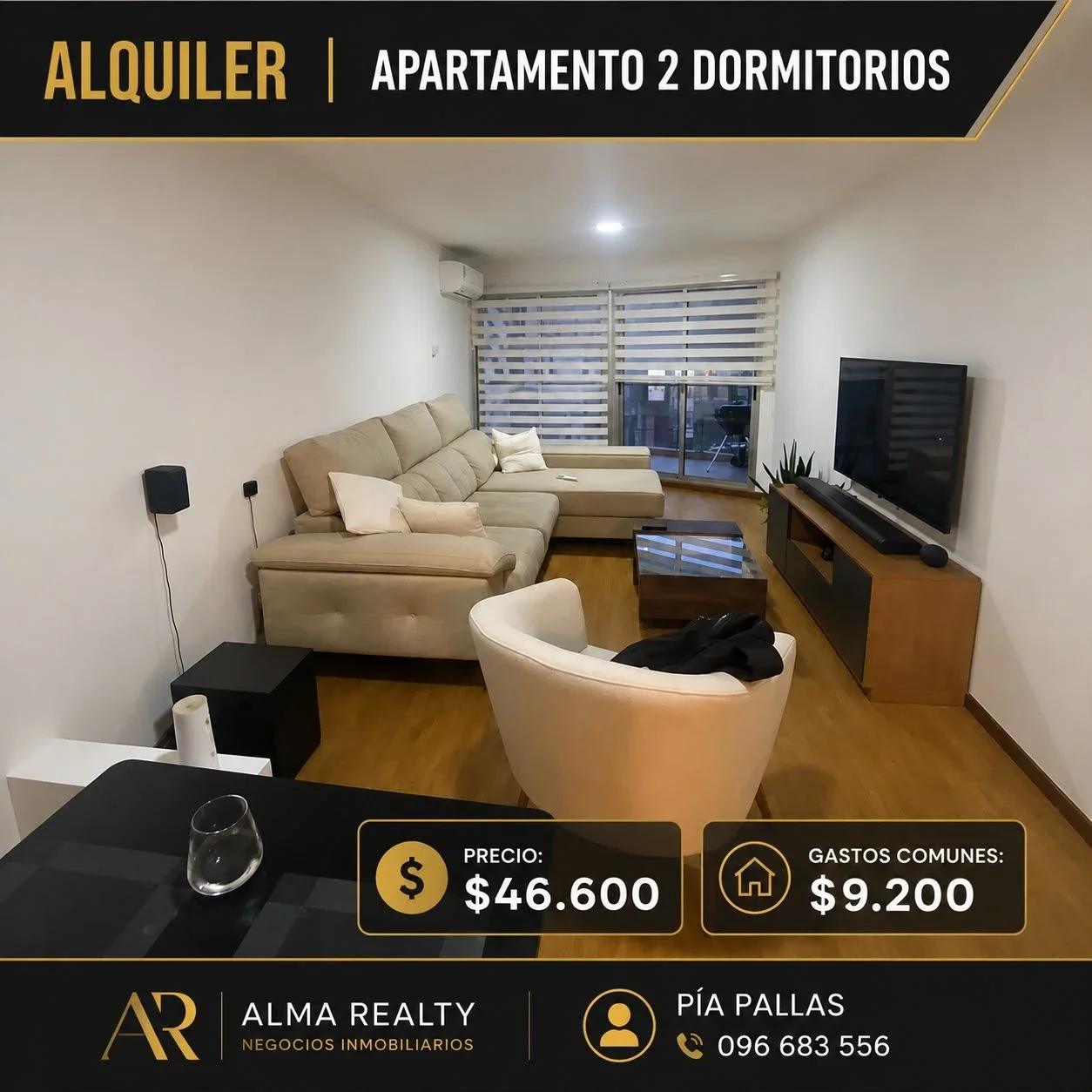 Alquiler, apartamento 2 dormitorios y 2 baños en Punta carretas c/cochera - Imagen 1