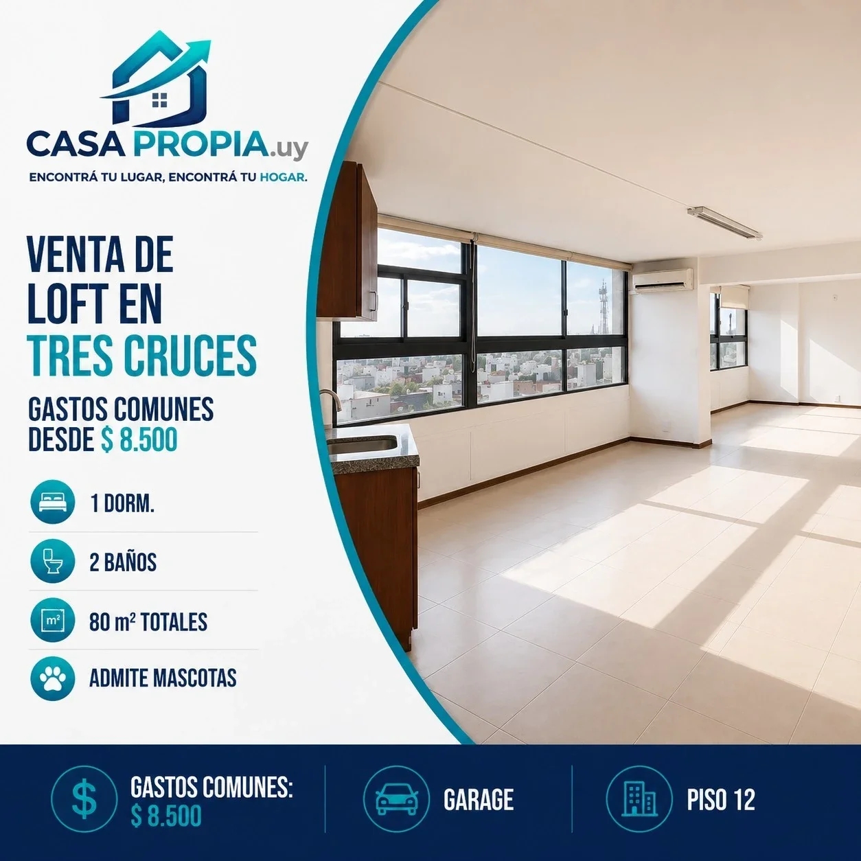 Apartamento en venta c/ cochera en Tres Cruces - Imagen 1