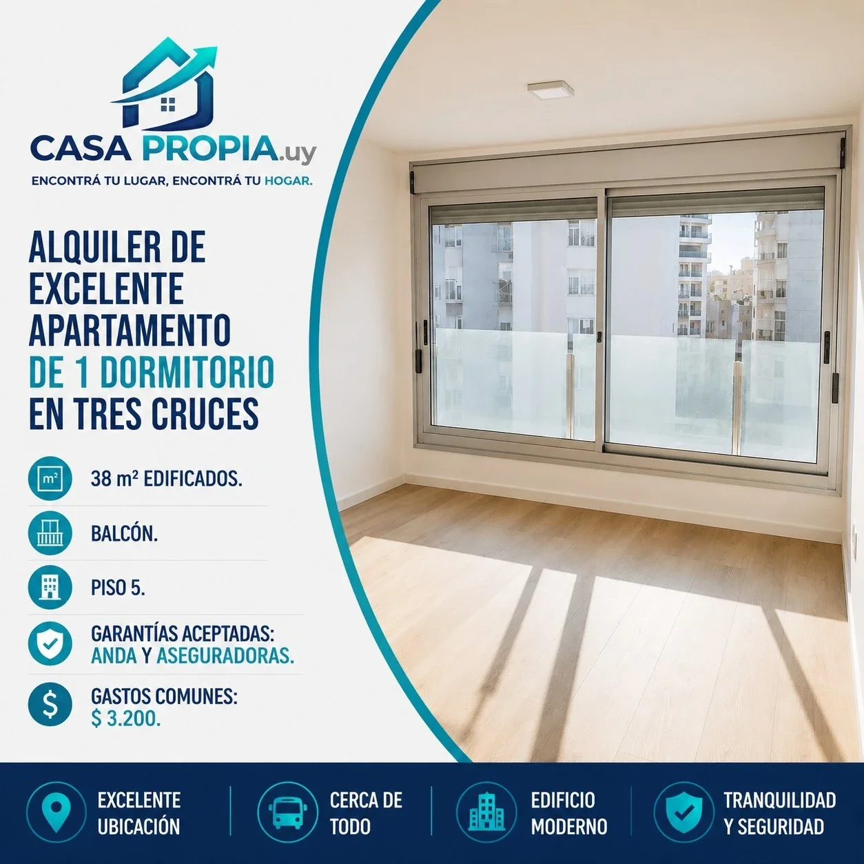 Apartamento en alquiler en Tres Cruces - Imagen 1