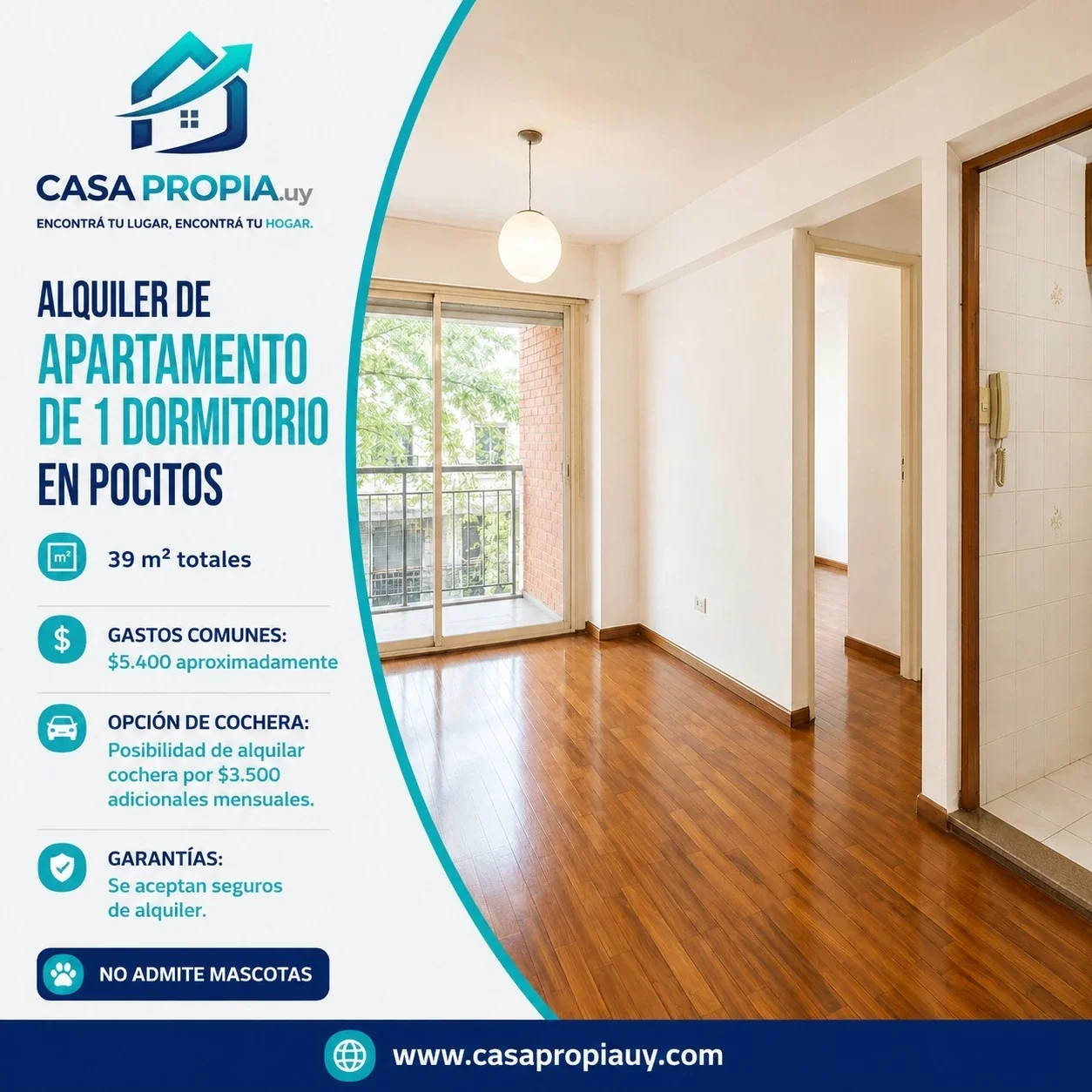 Apartamento en alquiler c/ posibilidad de cochera en Pocitos - Imagen 1