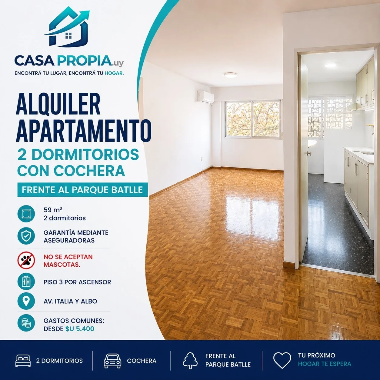 Apartamento en alquiler c/ cochera en Parque Batlle - Imagen 1